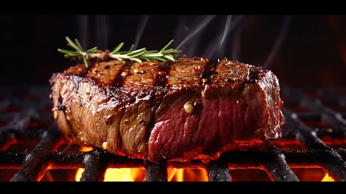 grilled beef steak dark background